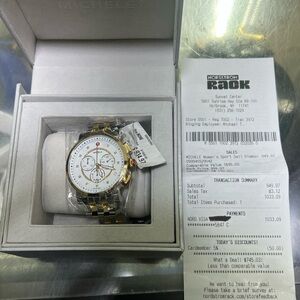 Michele Two-Tone Gold and Silver Bracelet Watch with White Dial